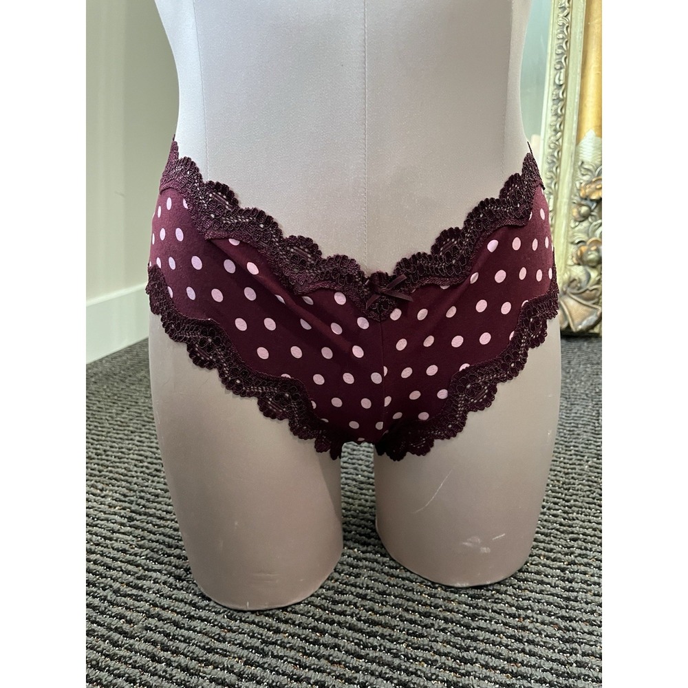 Vintage Y2K‎ Victoria's Secret Burgundy Polka Dot Lace Bikini Panty